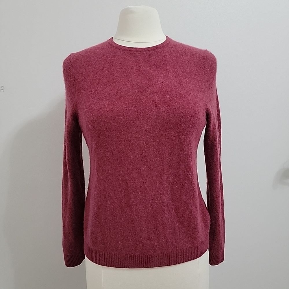 L.L. Bean 100% Cashmere Burgundy Crewneck Pullover Sweater Womens Size Large EUC